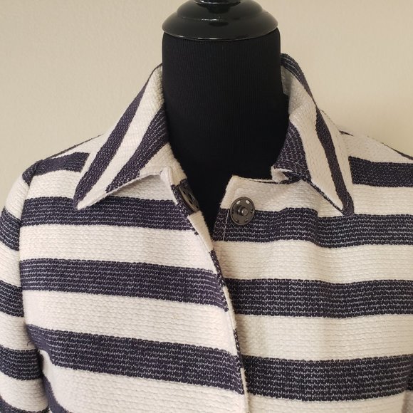 Spring Coat Long Trench Jacket Striped Cuffed - Picture 3 of 12